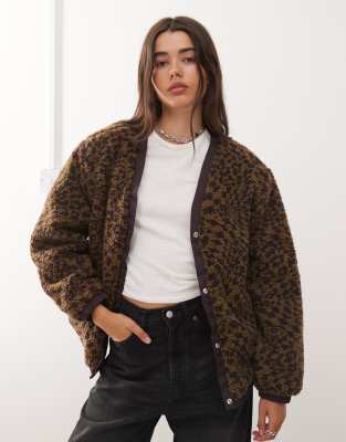 Vans - Suffolk - Manteau à carreaux motif guépard en tissu à poils longs - Foncé-Rouge