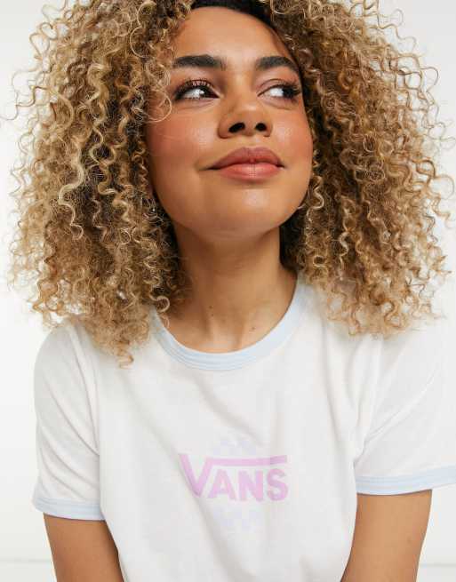 Vans Summer Schooler Ringer T shirt in white blue