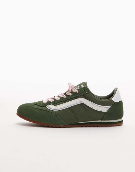 Vans Super Lowpro sneakers in dark green with pink detailing, 2 of 5