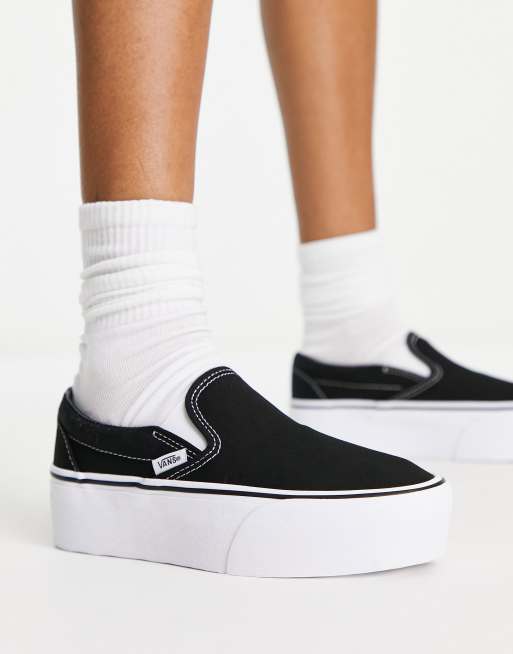 Vans – Svarta och vita slip on-sneakers med staplad sula, 4 av 4