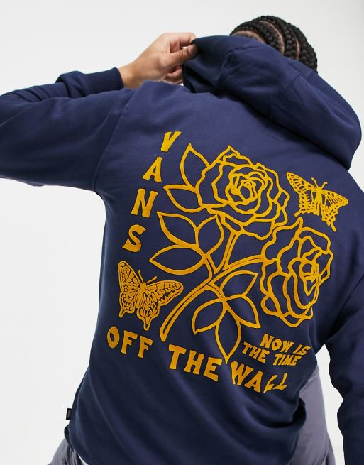 Vans Sweat a capuche avec rose et papillon imprimes au dos Bleu marine