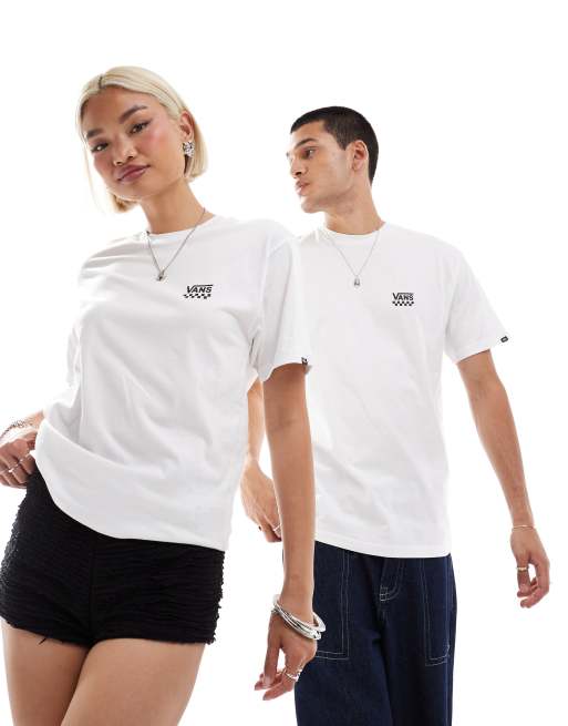 Vans T shirt a maniche corte bianca con logo sul petto con dettaglio a scacchi ASOS