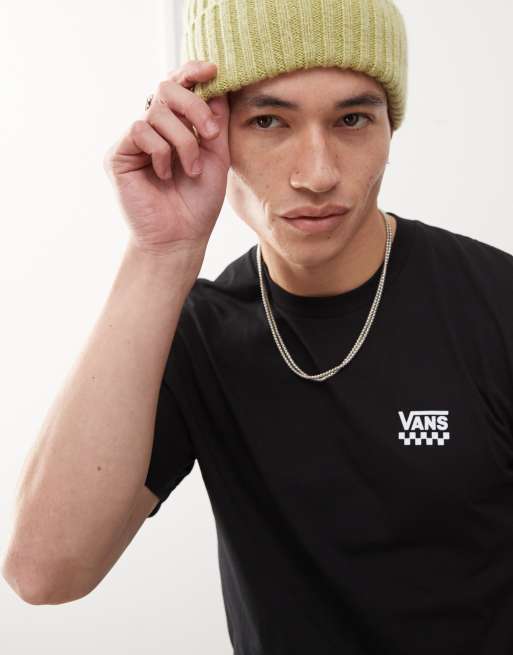 Vans T shirt a maniche corte nera con logo sul petto con dettaglio a scacchi
