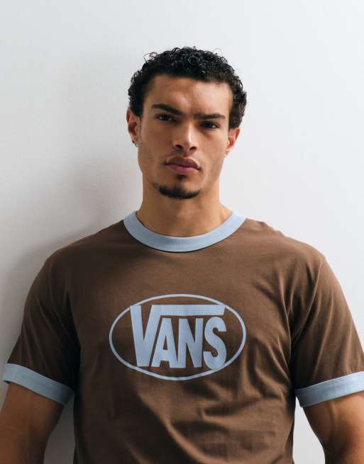 Vans - T-shirt avec col contrastant et logo au centre de la poitrine - Marron, 2 de 5
