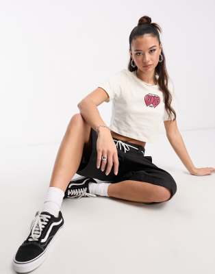 Vans - T-Shirt Corta Aderente Color Crema-Bianco