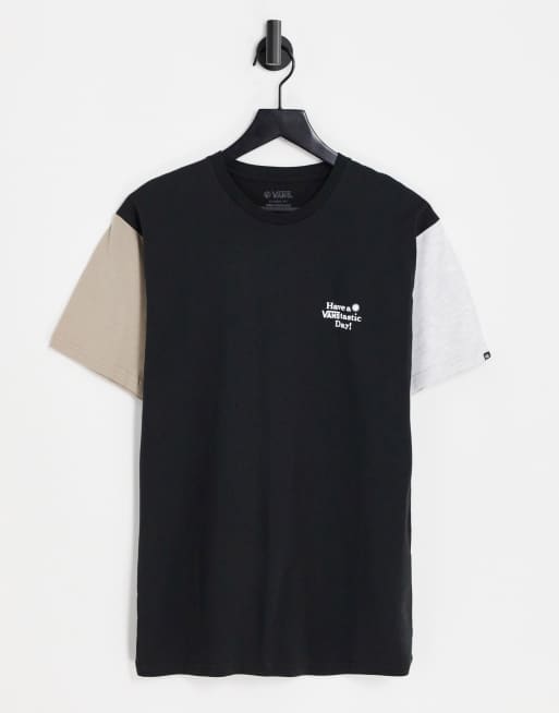 Vans – T-Shirt in Schwarz mit entgegengesetztem Blockfarbendesign