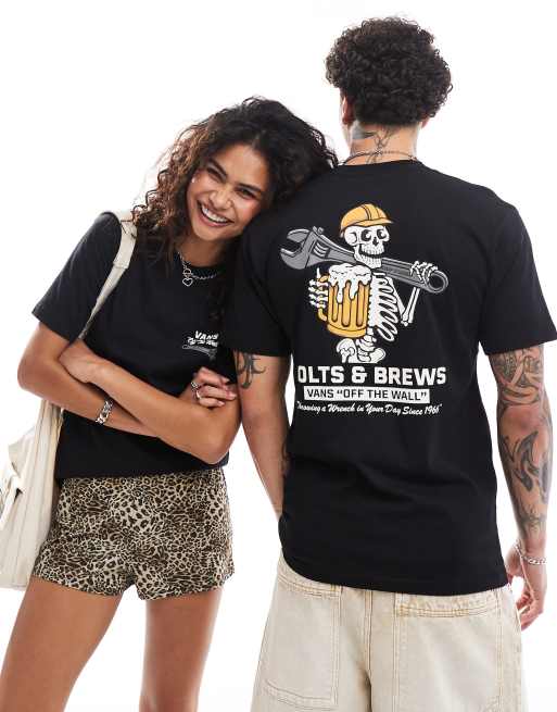 Vans – T-Shirt in Schwarz mit Schraubenschlüssel-Totenkopf-Print auf dem Rücken