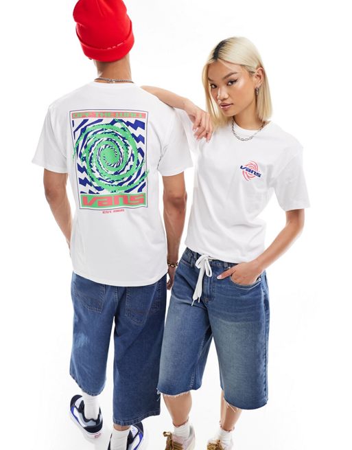vans Zie – T-Shirt in Weiß mit Grafikprint in Spiraloptik