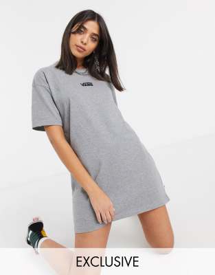 Vans – T-Shirt-Kleid mit mittigem Logo in Grau | ASOS