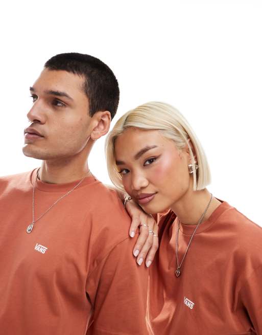 Vans - T-shirt met korte mouwen met logo links op de borst in gebrand oranje