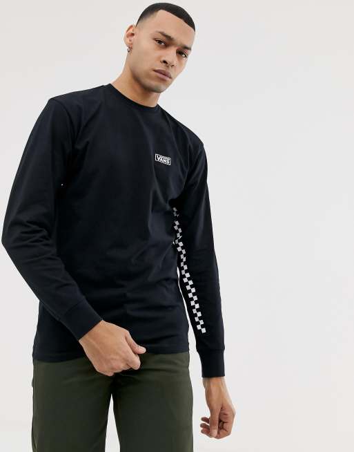Vans - T-shirt met lange mouwen en bies met dambordpatroon in zwart