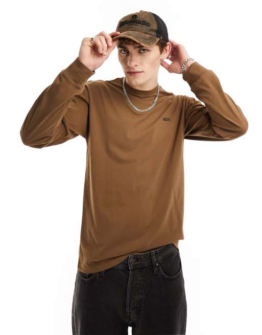 Vans - T-shirt met lange mouwen en logo links op de borst in bruin