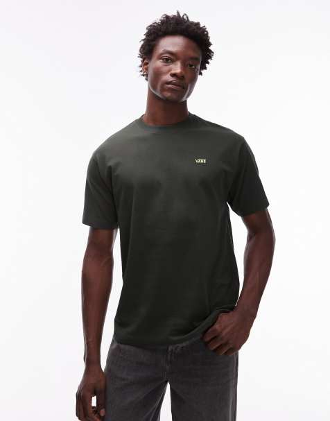 Vans - T-shirt met losse pasvorm en logo links op de borst in donker olijfgroen - view 1