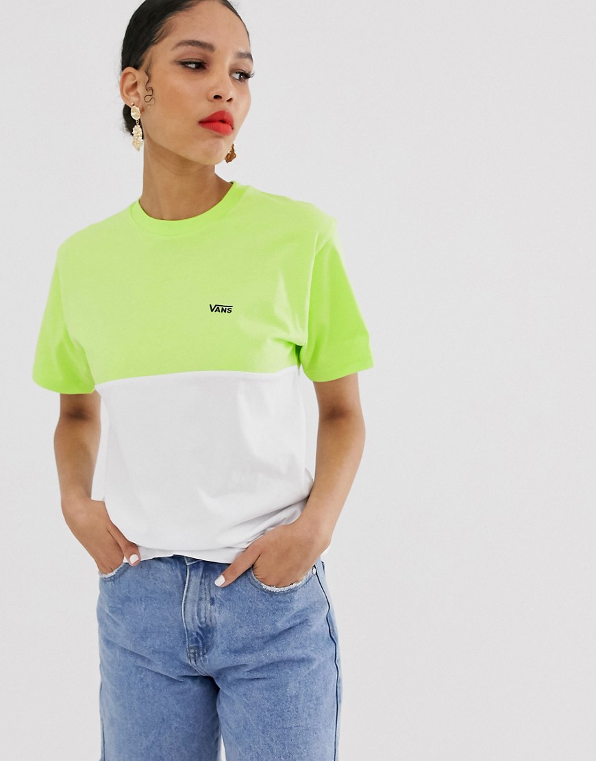 Vans - T-shirt met neon kleurvlakken en klein logo-Groen
