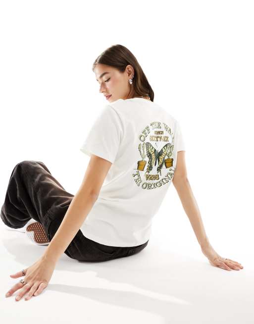 Vans - T-shirt met vlinderprint op de achterkant in gebroken wit