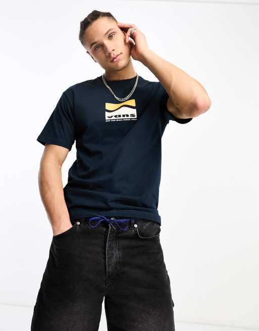 Vans - T-shirt met zijstreep en logo in het midden in marineblauw