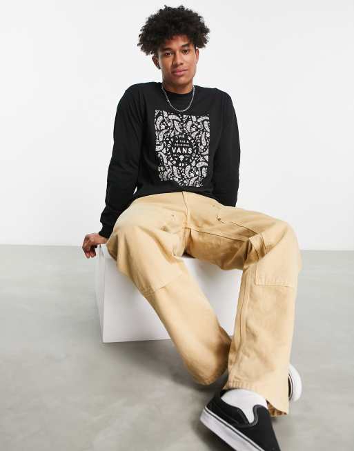 Vans - T-shirt nera a maniche lunghe con stampa cachemire stile bandana