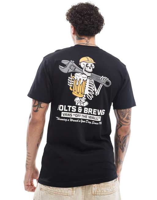 Vans T shirt nera con stampa sul retro di teschio con chiave inglese ASOS