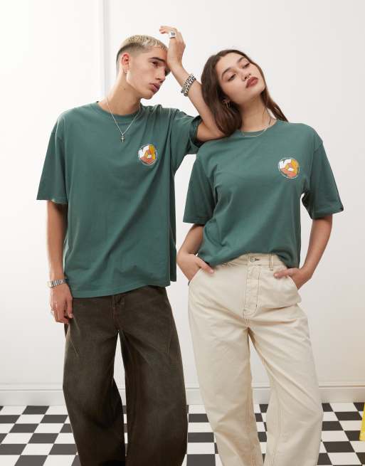 Vans T shirt verde scuro con stampa V ASOS