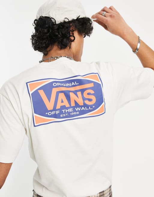 Vans – T-shirt w kolorze złamanej bieli z nadrukiem logo w ramce z tyłu