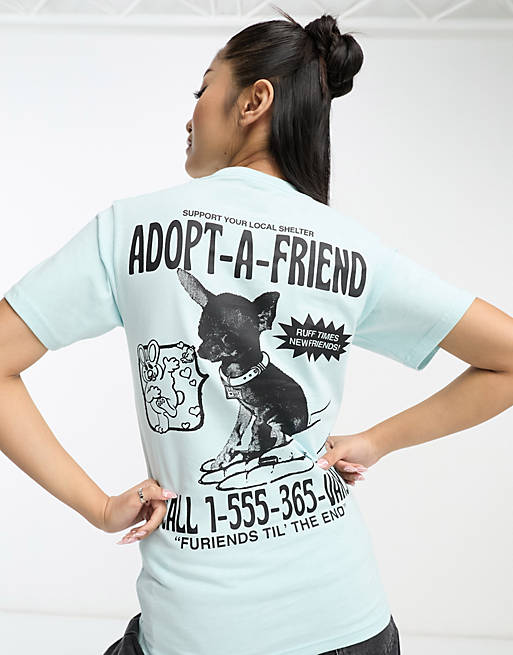 Vans t-shirt with adopt a friend back print in blue | ASOS