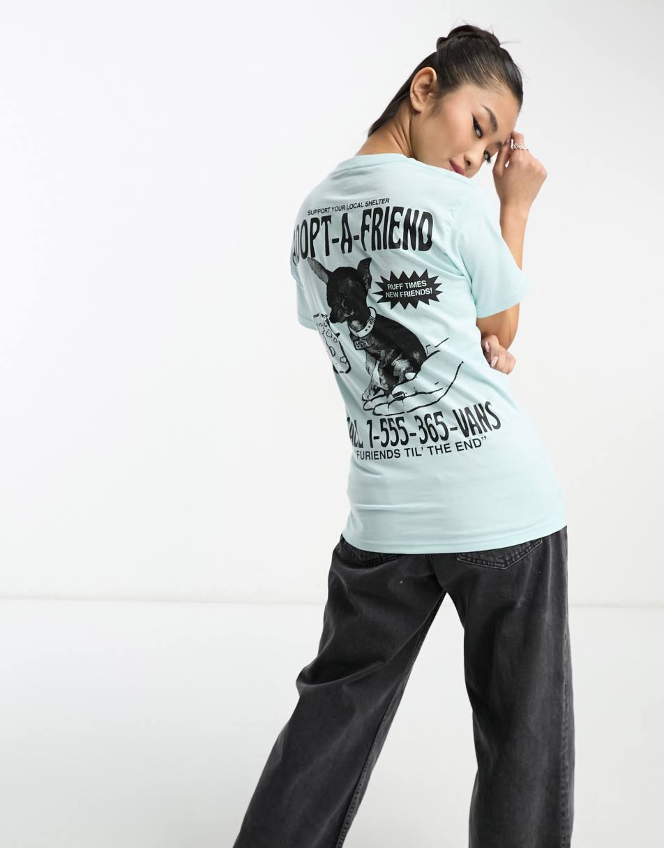 Vans t-shirt with adopt a friend back print in blue