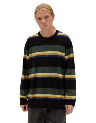 Vans Tacuba stripe crew sweater in black/deep green