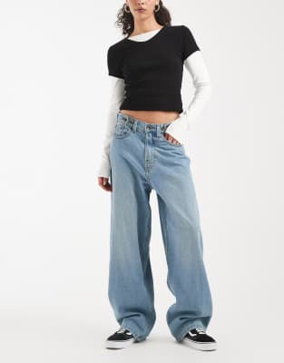 Vans - Taillierte 5-Baggy-Hose in Mittelblau in blauer Stonewaschung