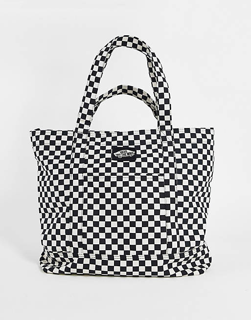 Vans Tell All Zip checkerboard tote bag in white/black