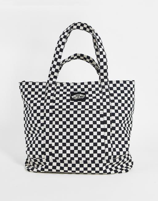 Vans Tell All Zip checkerboard tote bag in white/black | ASOS