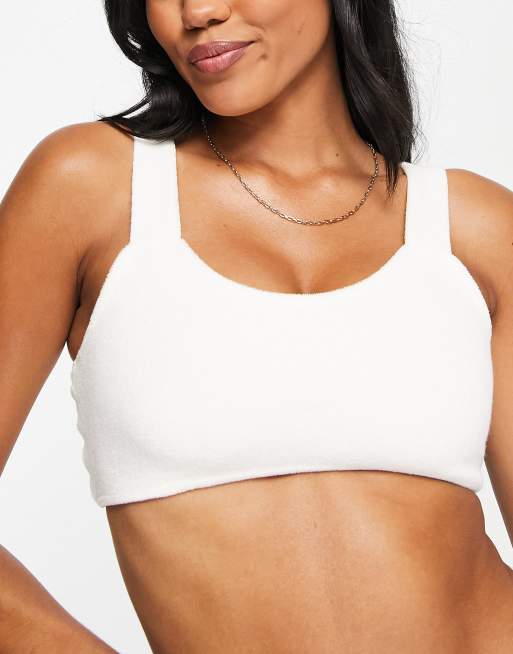 ASOS DESIGN Ally cotton ribbed bralet with seams in dusky blue