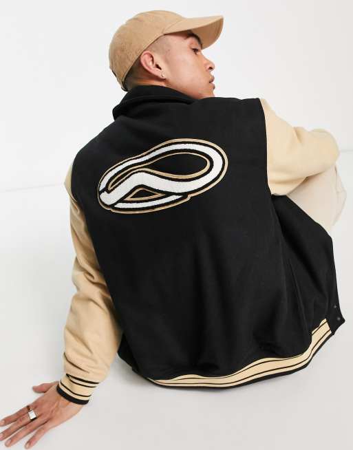 Vans Thomas varsity jacket in black and beige 