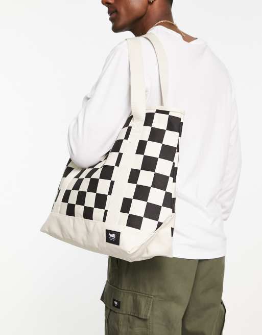 Vans Tote tas met blokjesprint in zwart en wit