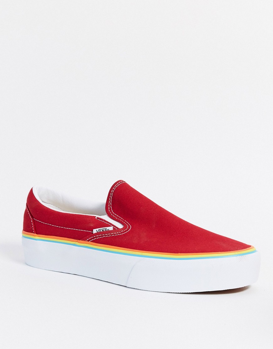 Vans - UA Classic - Røde sneakers med plateausål og regnbuekant