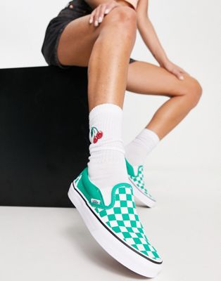 Vans UA Classic Slip-On checkerboard trainers in green