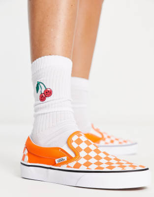 Vans UA Classic Slip On checkerboard trainers in orange