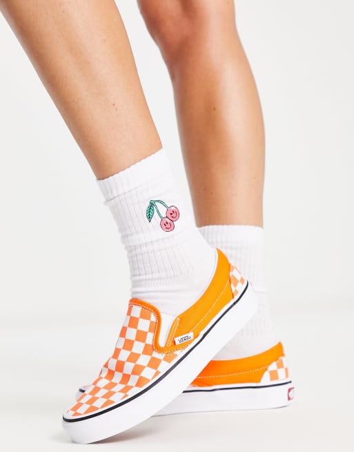 Orange checkerboard cheap slip on vans