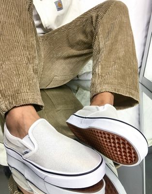 VANS UA CLASSIC SLIP-ON IRIDESCENT SUEDE SNEAKERS IN WHITE,VN0A4U3819C1