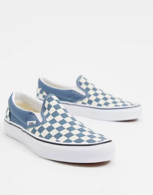 Vans checkerboard blue slip on sale on