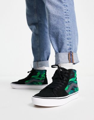 Vans UA ComfyCush SK8-Hi sneakers in black/green  - ASOS Price Checker