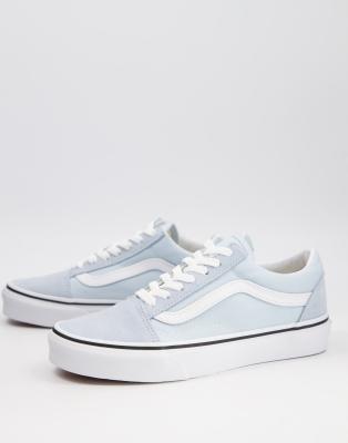 white and light blue vans