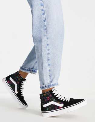 black high top vans with flowers
