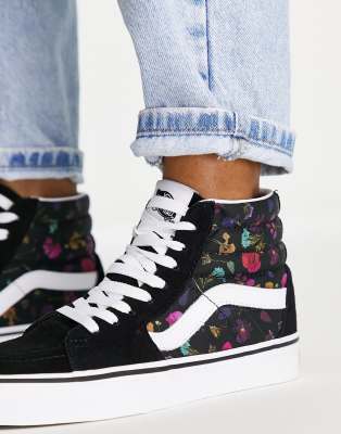 black high top vans with flowers