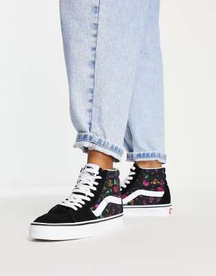 black high top vans with flowers