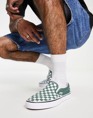 Vans UA slip on trainers in checkerboard green