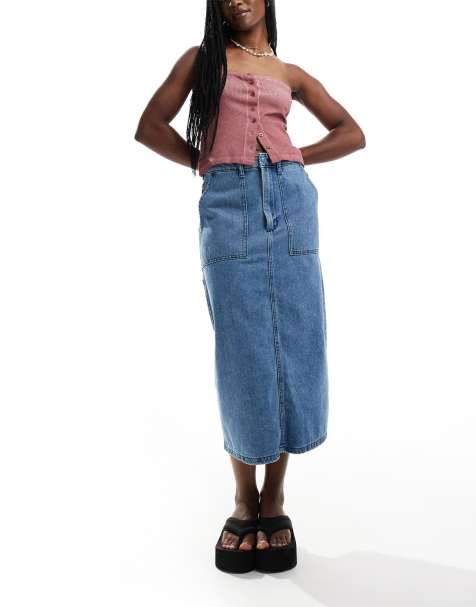 Vans Union denim carpenter maxi skirt in blue - view 1