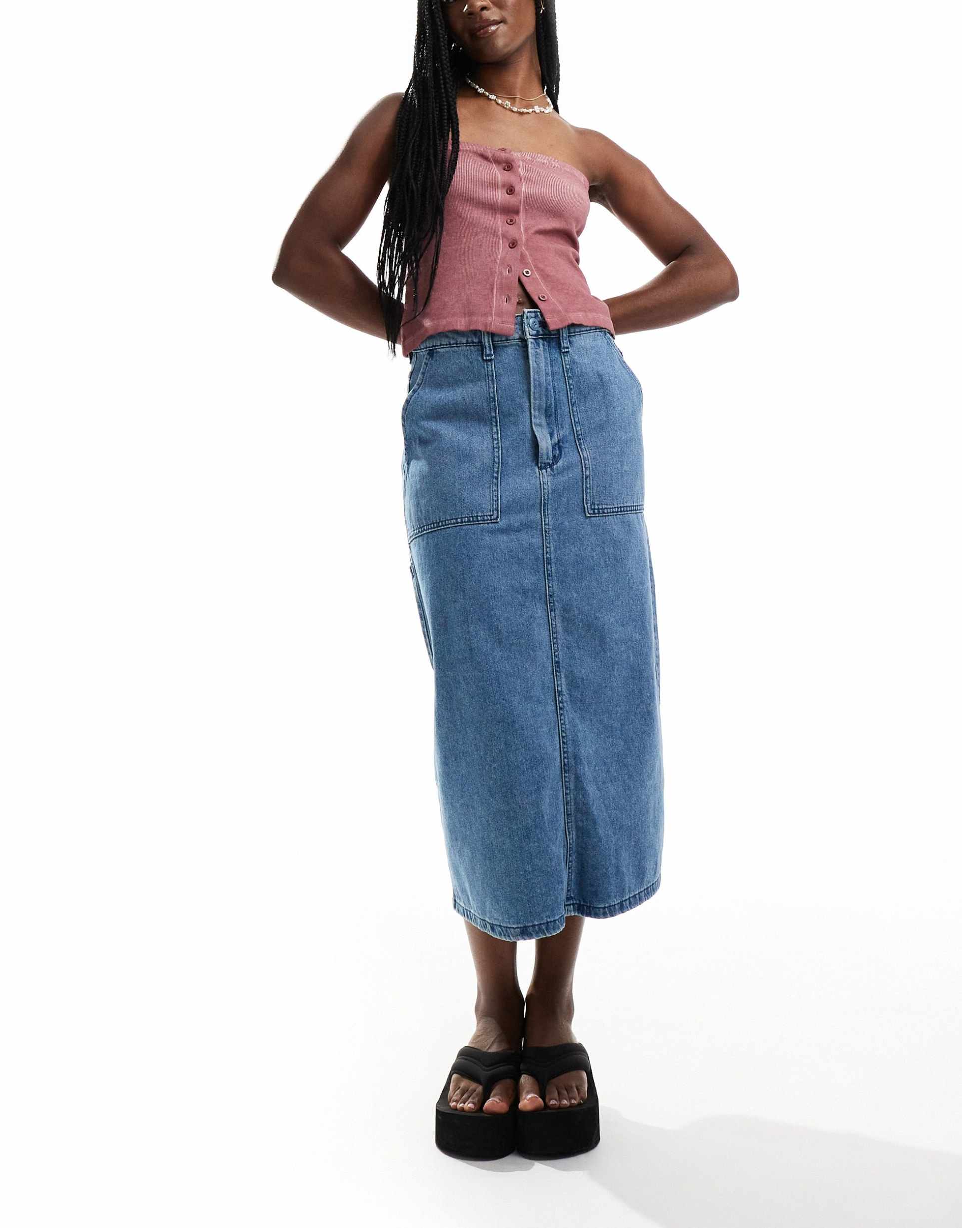vans union denim carpenter maxi skirt in blue