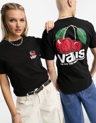 Vans unisex cherry back print t-shirt in black