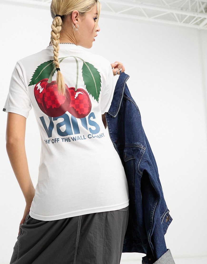 Vans Unisex cherry check back print t-shirt in white