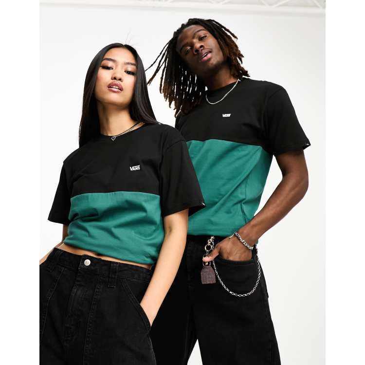 バンズ Vans Unisex colourblock tshirt in black and green Exclusive